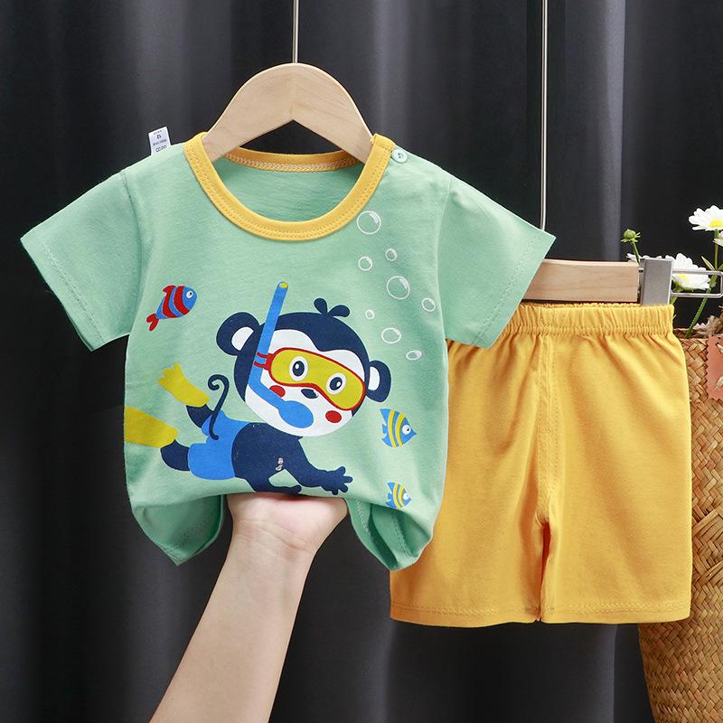2025 Kids' Short Sleeve Summer Pajama Set - Boys and Girls Baby T-shirt and Shorts
