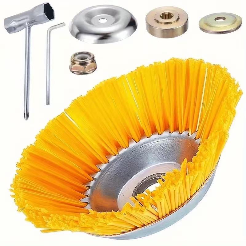 8" Nylon Wire Weed Trimmer Head: Bowl-Shaped Grout & Grass Removal Disc Brush - Lawn Mower Accessory