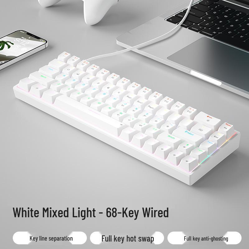 

BOW Проводная механическая игровая клавиатура с возможностью горячей замены - Красный/Коричневый переключатель, Компактный 68-клавишный дизайн