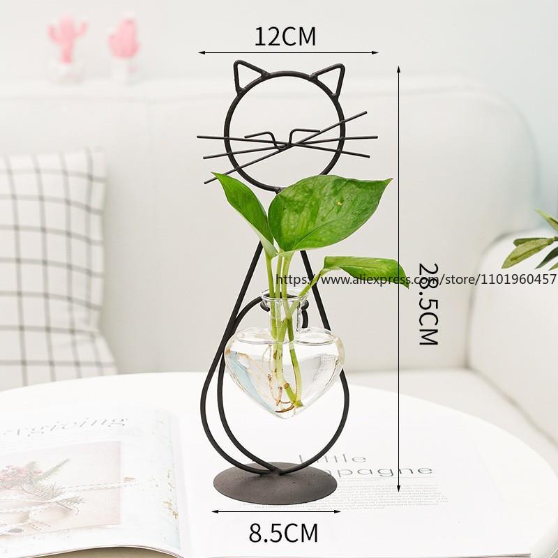 Minimalistischer katzenförmiger Schmiedeeisen-Blumenhalter Kreative Blumenvase Kreative Heimdekoration Wohnzimmer Tischdekoration