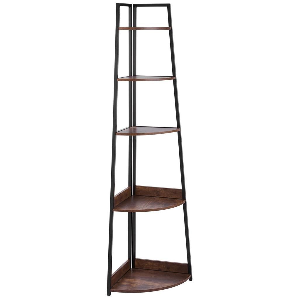 5 Tier Corner Shelf, Tall Corner Bookshelf Plant Rack, Wall Shelves Tower Storage Organizer with Metal Frame & Wooden Shelves, Narrow Display Book