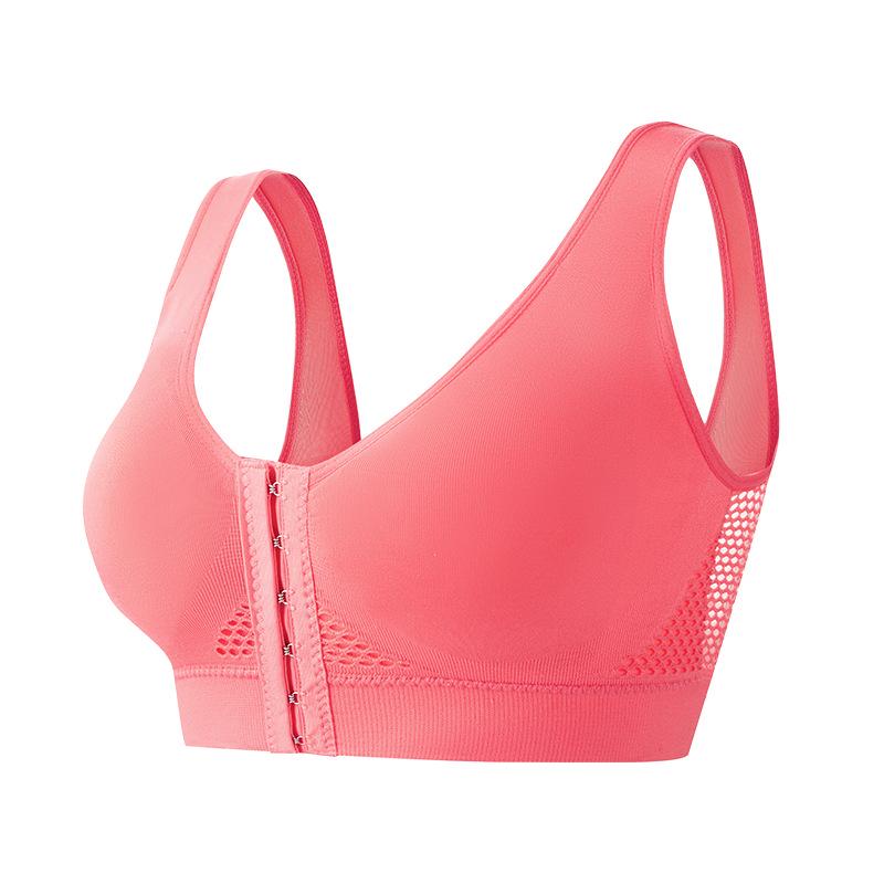 

Women s Wire-Free Sports Bra with Front Closure - Shockproof, Gathering, and Beautiful Back Design. Plus Size Available. L кавун червоний колір
