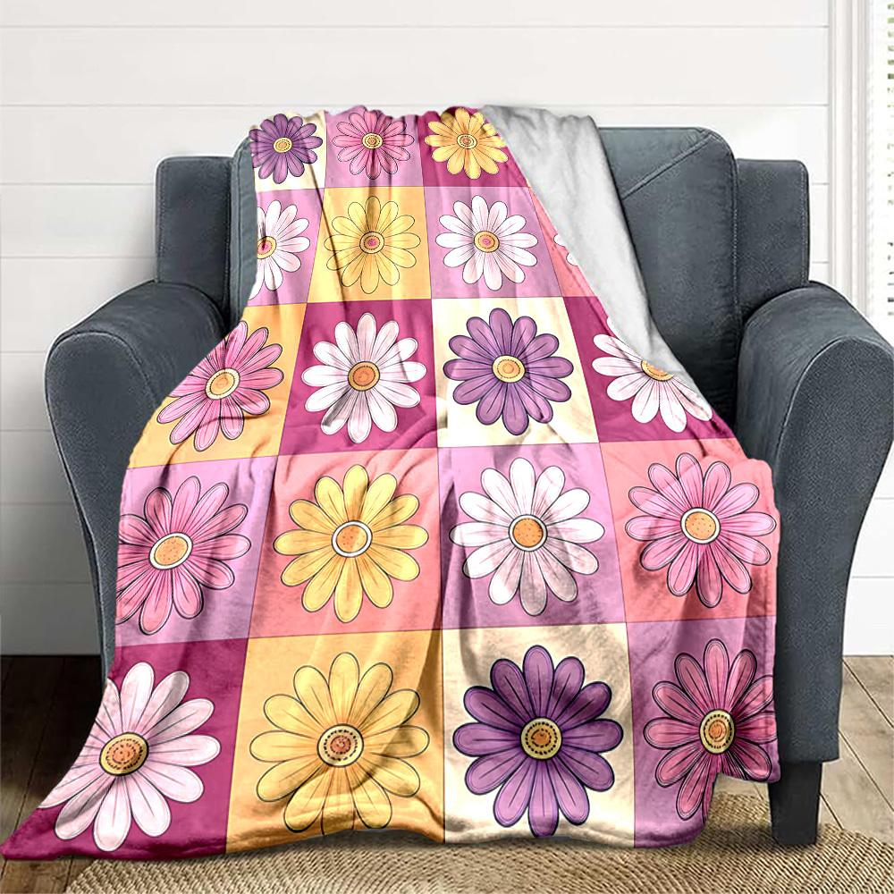 1pc Floral Pattern Lightweight Flannel Blanket, Comfortable and Warm Blanket, for Office and Camping Sofa Bed, Livingroom175