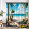 Beach Shower Curtain Seaside Landscape Coconut Tree Sea Summer Vacation Bathroom Decor Holiday Polyester Bath Curtain with Hook