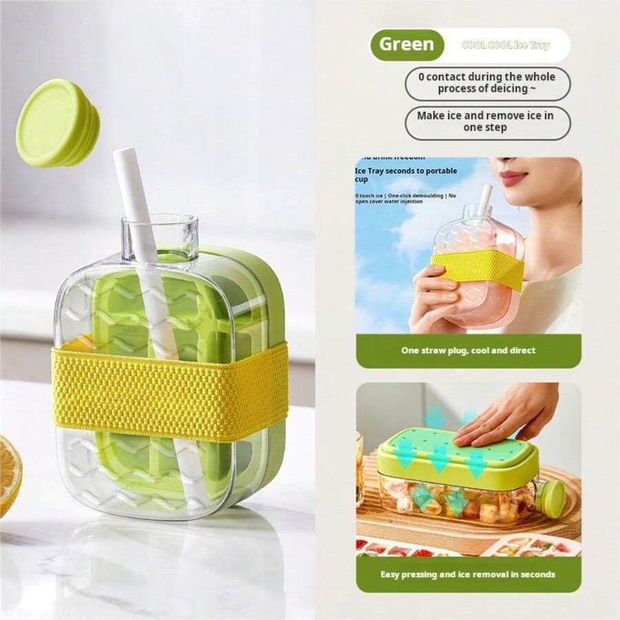 

2-in-1 Water Bottle with Built-In Ice Tray & Straw Leak-Proof Portable Sports Bottle Portable Ice Maker Bottle 500ml