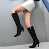 FOREADA Women Knee High Boots Pointed Toe Kitten High Heels Zipper Long Boots Ladies Fashion Shoes Autumn Winter Beige 46