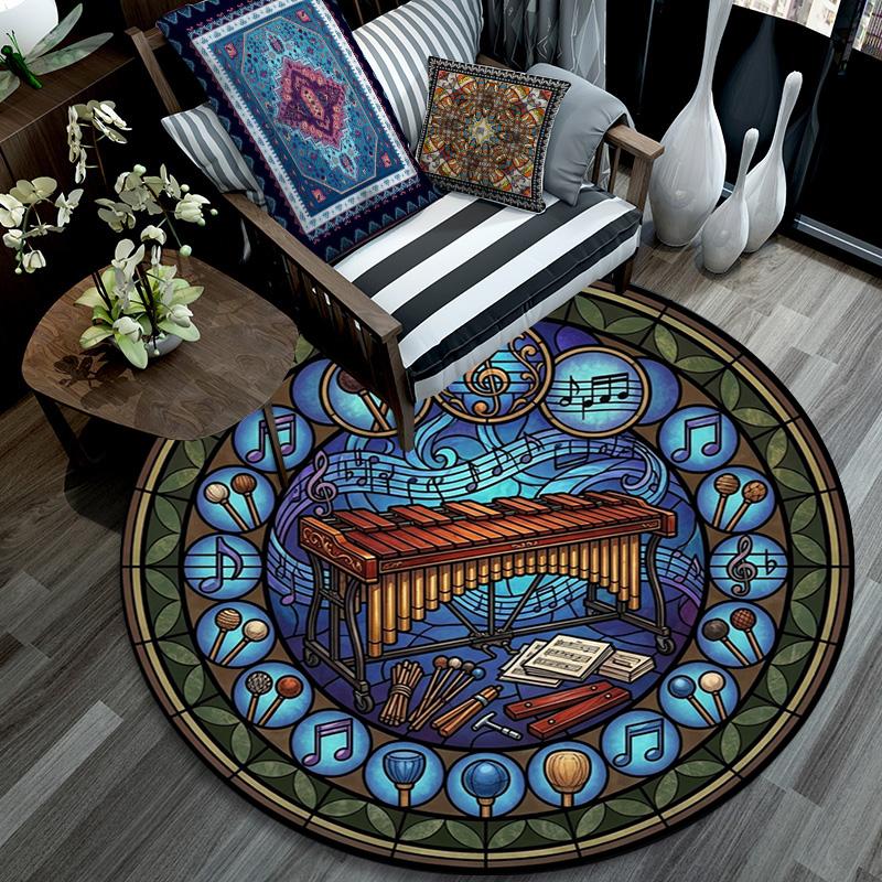 Musical Harmony Glass Round Area Rug Under Office Chairs Bedroom Living Room Home Decor