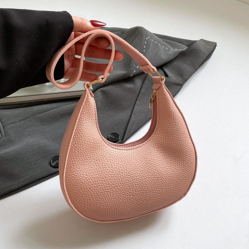 Simple Crescent Moon Bag Solid Color Temperament Underarm Women's Bag New Lychee Pattern Fashion Shoulder Messenger Bag