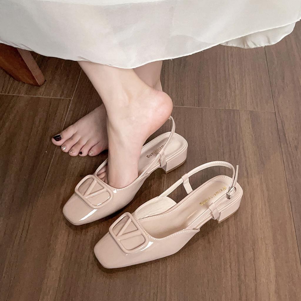 Weiwei Girl 325-1 French Baotou Sandals Women's Summer Wear Versatile Not Tired Feet Thick Heel Nude Single Shoes Women