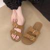 Internet celebrity flat bottom one-word shoes women's summer new flat heel soft sole casual outer wear buckle lazy versatile cool slippers