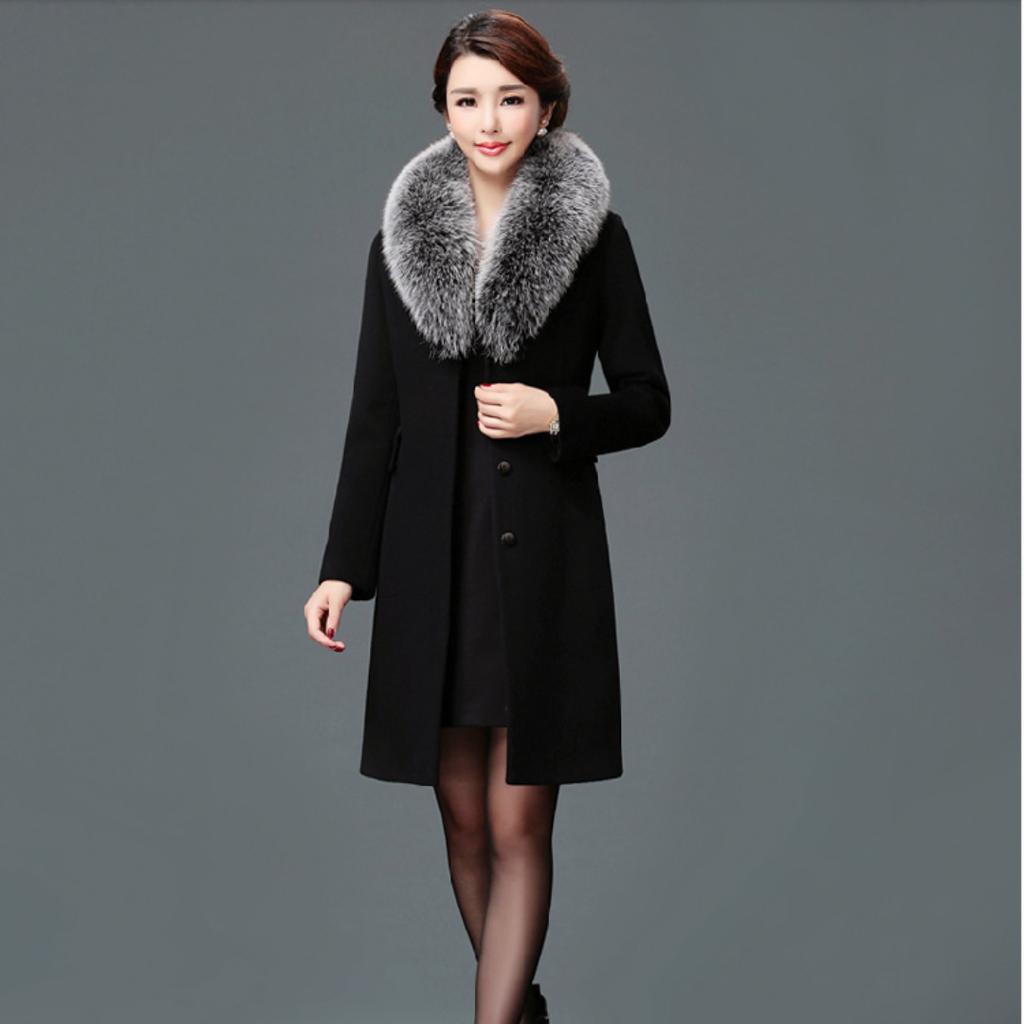 Women's Woolen Coat Mid-length Woolen Collar Solid Color Windbreaker Jacket Temperament Slimming Women