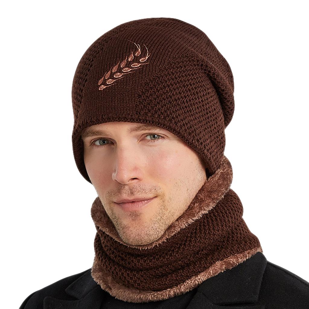 (Projector)Men Women Outdoor Warm Winter Knitted  Hat And Scarf Set Stylish Knit  Cap