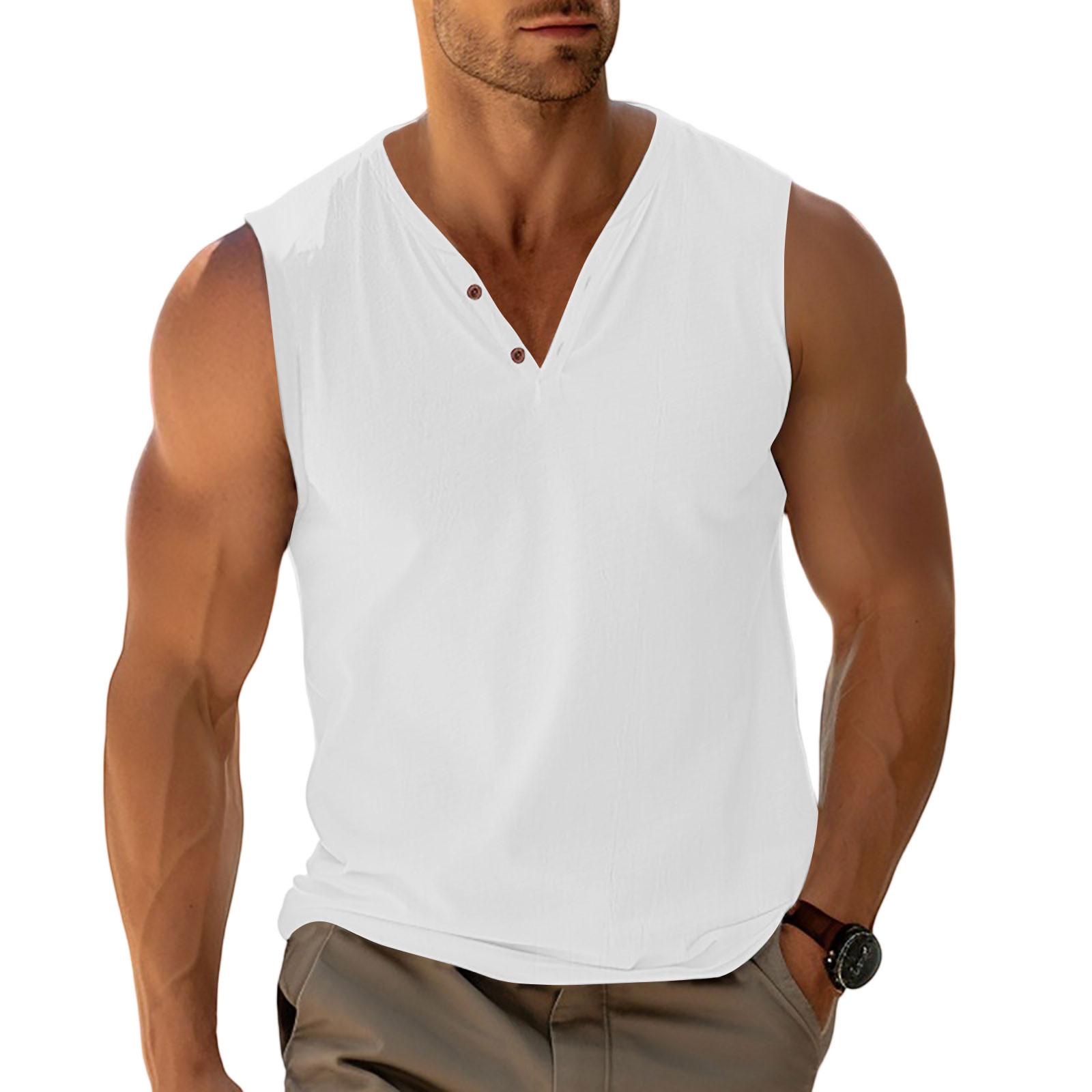 

Мужской облегающий повседневный полуоткрытый базовый слой без рукавов, жилет для фитнеса и спорта на открытом воздухе XL белый