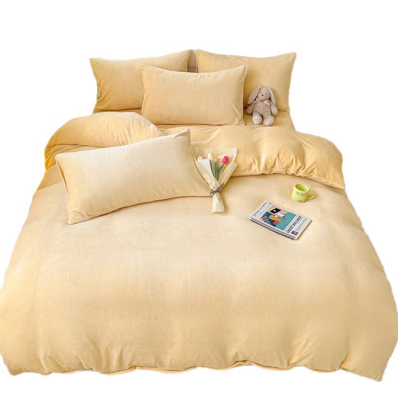 G5Z Milk Fleece 4-Piece Bedding Set: Thick, Warm, Anti-Static, Double-Sided for Autumn/Winter. Includes Single Duvet Cover.