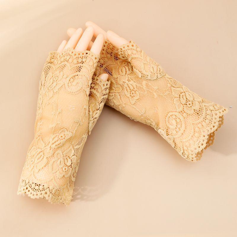Women's Black Sexy Fingerless Lace Sun Protection Touchscreen Gloves