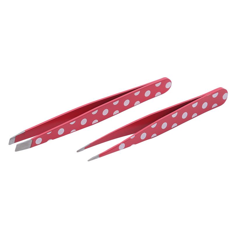 2Pcs Professional Tip Beauty Eyebrow Tweezer Makeup Tools Hair Removal Stainless Steel