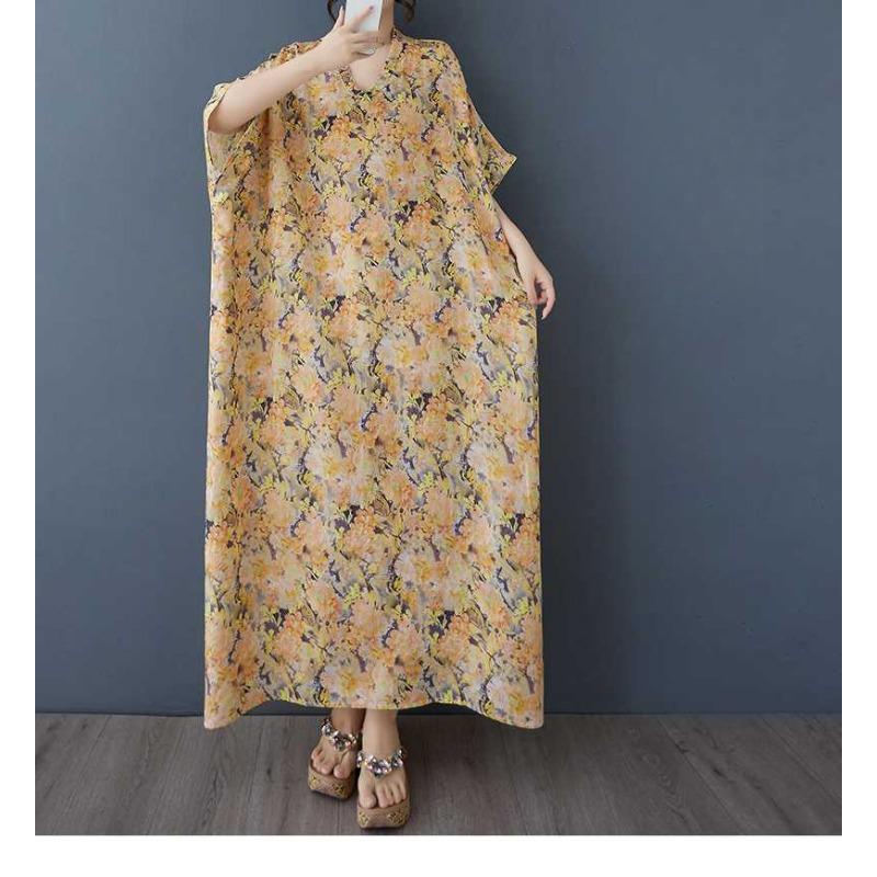 Women's Vintage Long Dress with Cotton and Linen Patterns