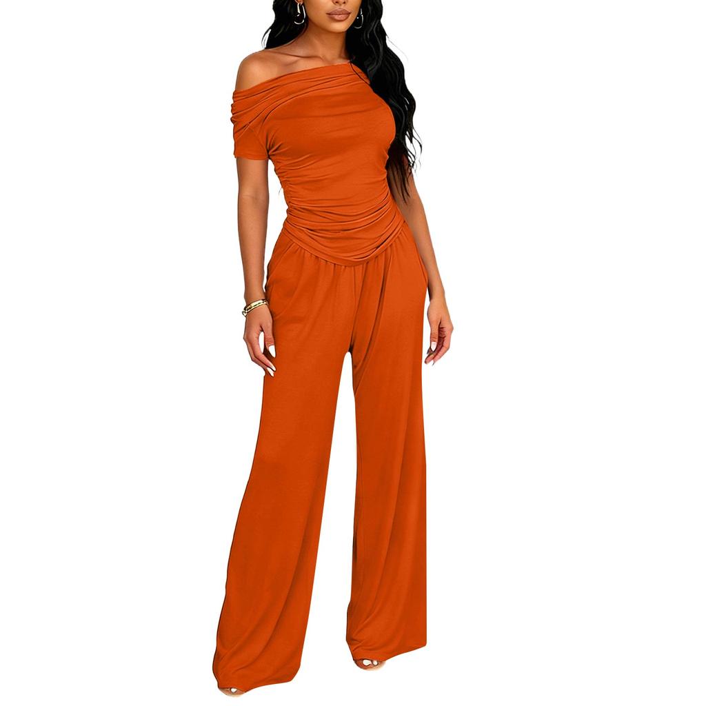 Women's 2,Piece Fashion Casual Color Short Sleeve Top And Long Pants Set