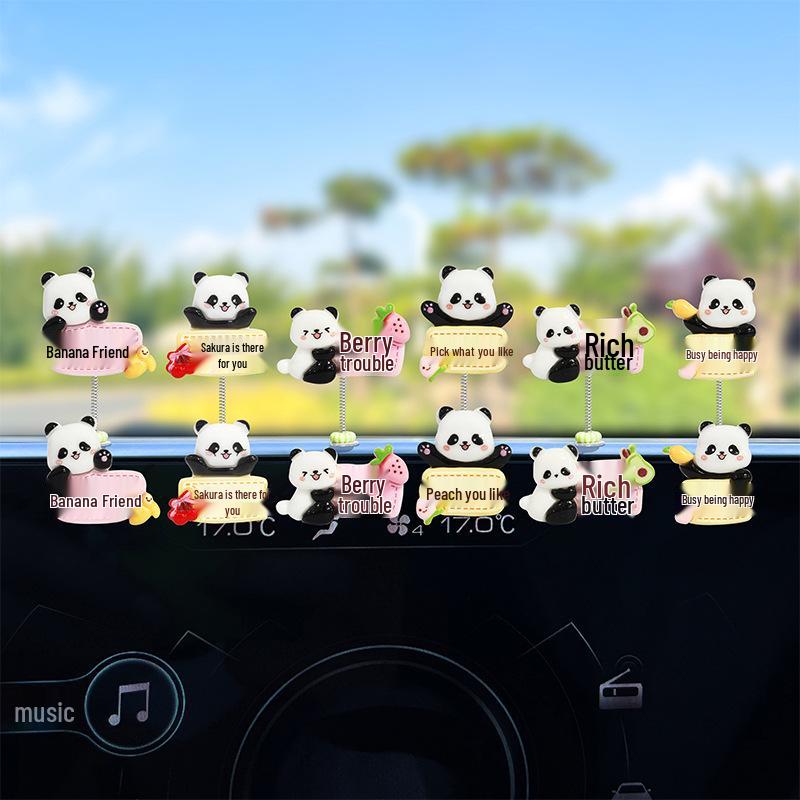 Adorable Fruit Panda Shaking Car Ornament - Electric Car Interior Console Decoration