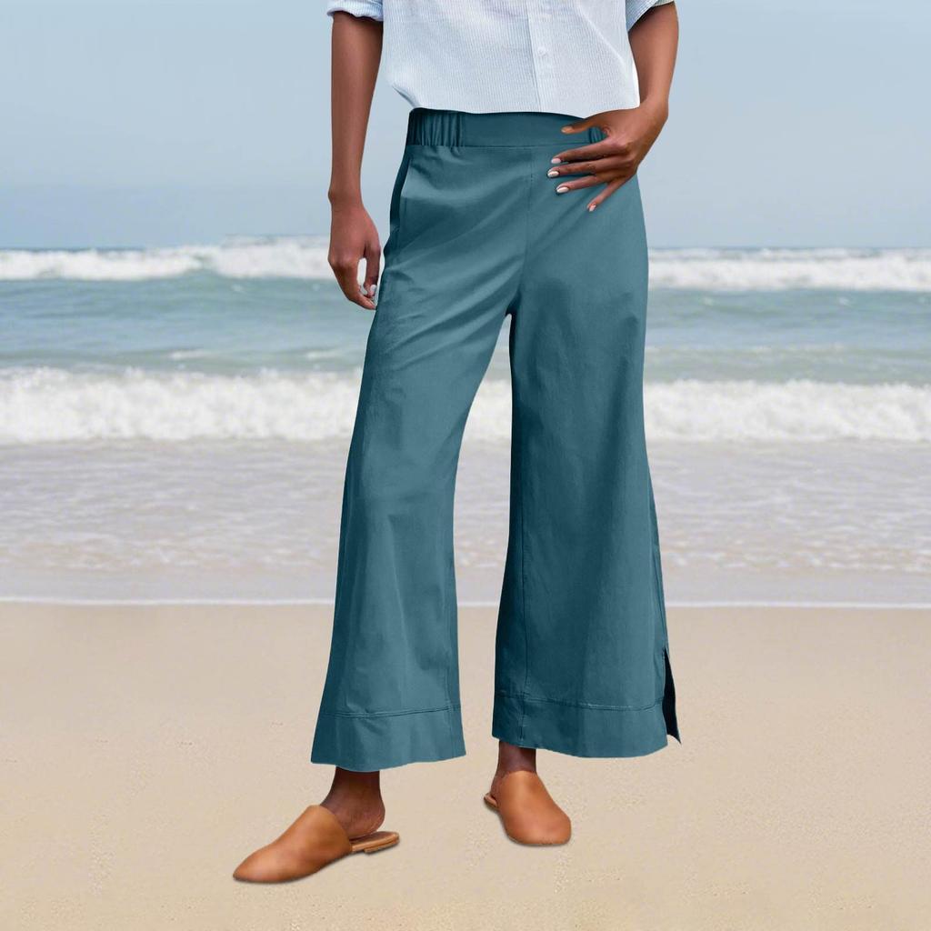 Women's Casual Fashion Pants Color Straight Leg Split With Pockets