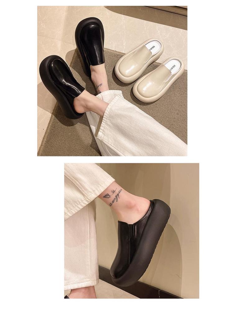 2024 Spring/Summer Women's Retro Pointed-Toe Platform Mules - Versatile, Thick-Sole Half Slippers