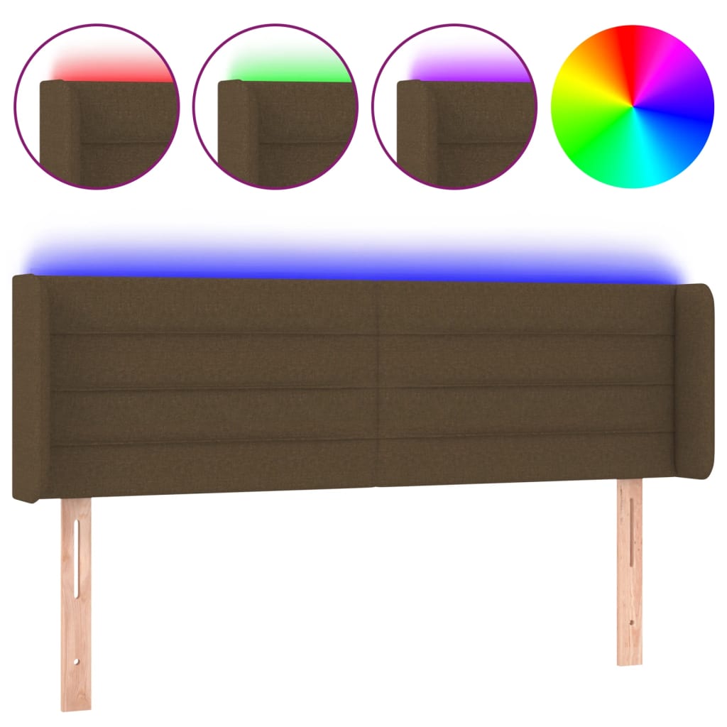 Vidaxl Bed Headboard with LED, Dark Brown, 147X16X78/88Cm, Fabric