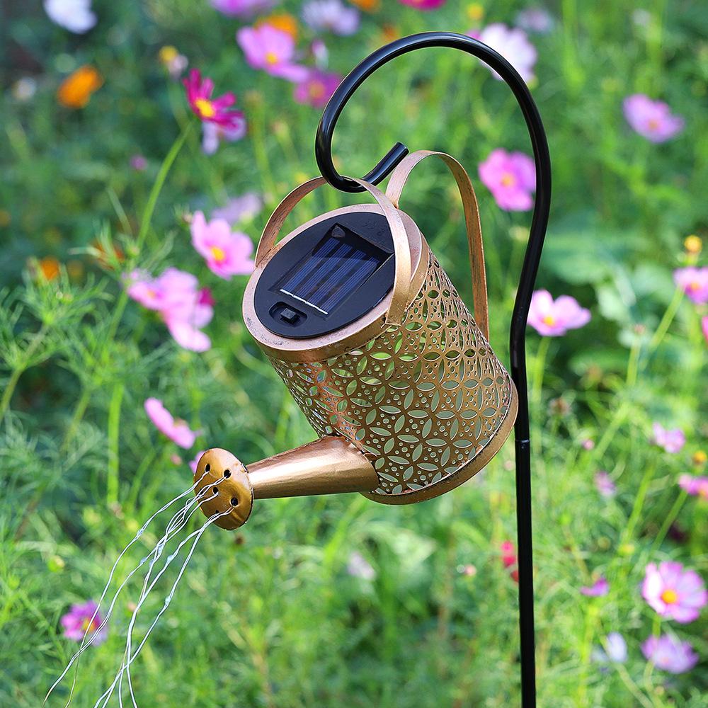 Solar Kettle Light: Outdoor Garden Decoration with Wrought Iron Water Sprinkler