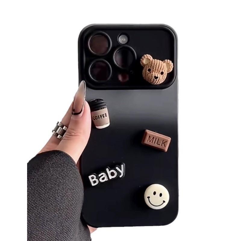 Matte Silicone Phone Case IPhone 15 14 13 Pro Max With Gradient Window 3D Bear Design Anti-Slip Shockproof Full Cover
