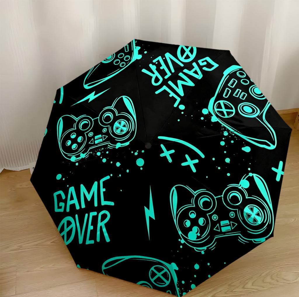Gamer Culture Icon Portable Automatic Umbrella Retractable Design with 8-Rib Durability Durable Plastic & Iron Durable Everyday Carry Umbrella
