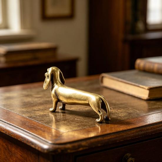 Vintage Brass Dachshund Statue Mini Standing Dog Sculpture Collectible Animal Ornament for Home Office Bookshelf Desktop Decor