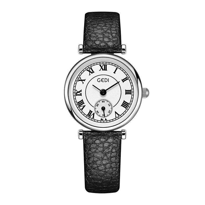Simple Retro Student Watch High-End Small Seconds Quartz Watch Women S Niche Lychee Pattern Belt Watch