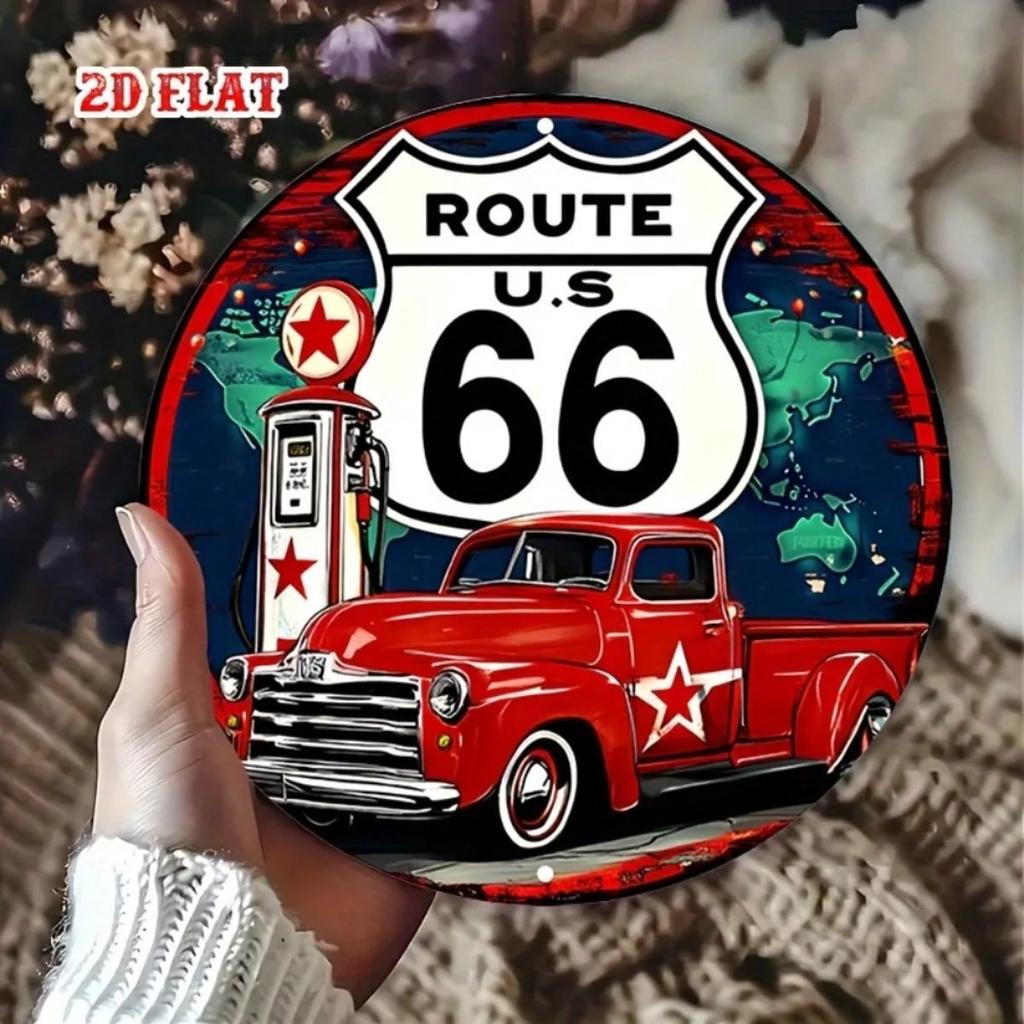 Vintage Route 66 Classic Truck Gas Station Metal Wall Sign for Bar