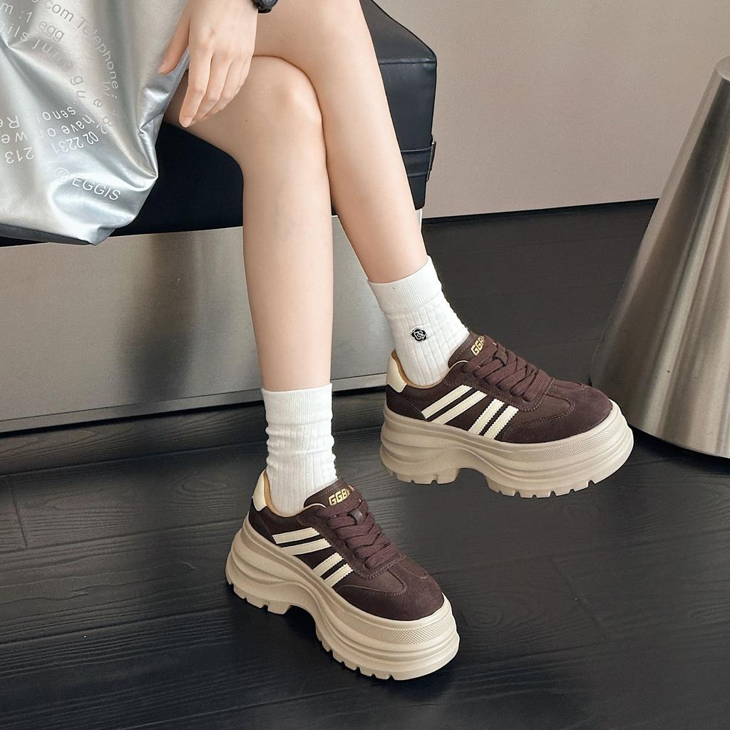 thick-soled German training shoes women's autumn new super fire heightening versatile leather muffin Birken casual Forrest Gump shoes