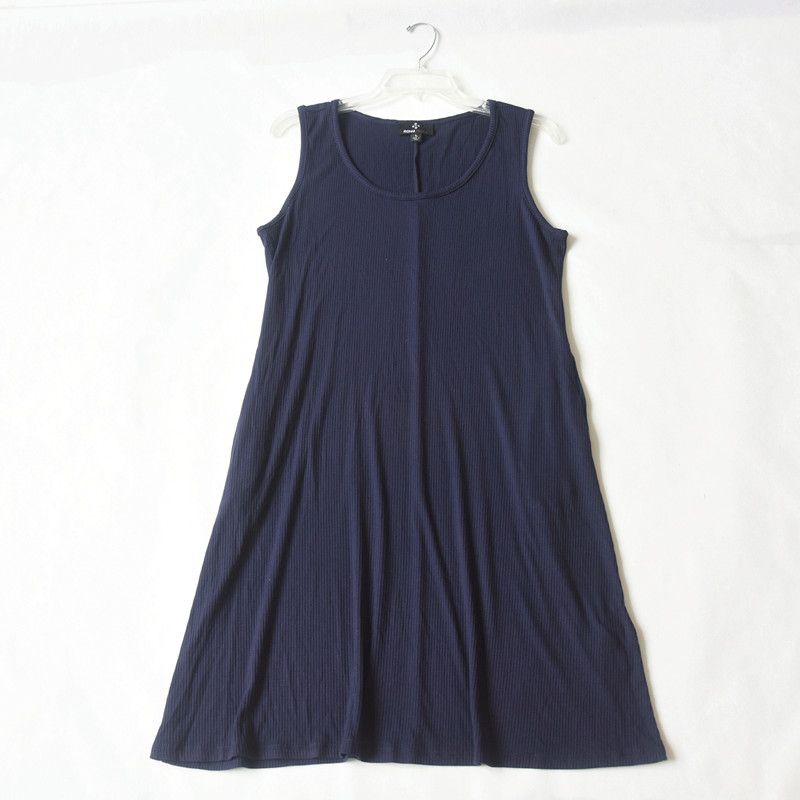 Export Women's Summer Thin Knitting Sunken Stripe Stretch Sleeveless Nightdress Mid Length Long Length Vest Style Pajamas Home Skirt