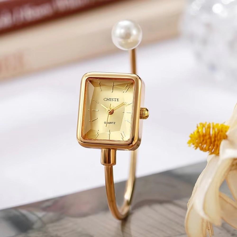 Square Dial Pearl Bracelet Watch Open Bracelet Female Wristwatch Fashion Quartz Watch Women