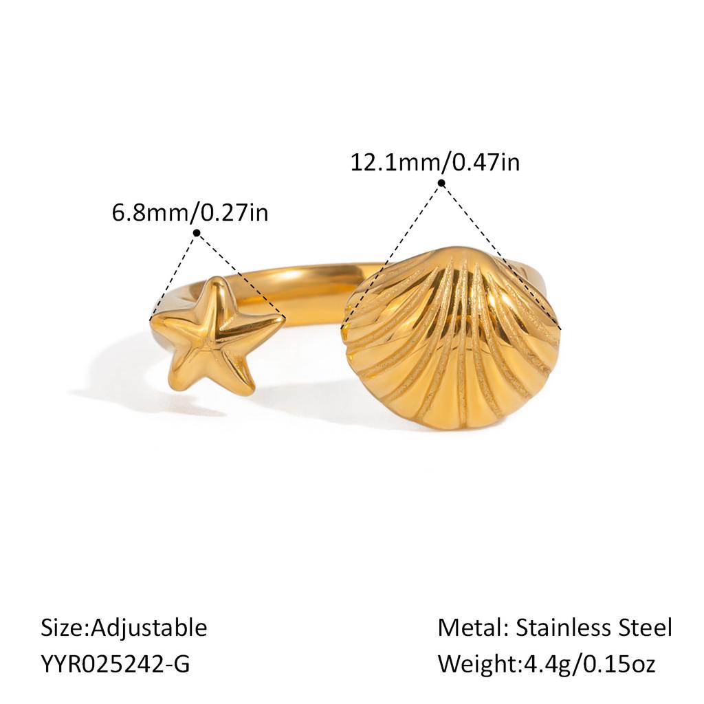 2025 Summer Ocean Rings For Women Gold Color Stainless Steel Shell Starfish Charm Figure Accessory