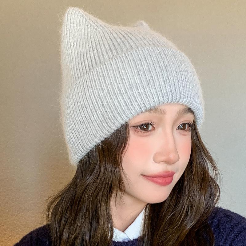Nouveau Chapeau Chaud en Laine Chapeau Pull Oreilles de Chat pour Femmes Chapeau Tricoté Chapeau en Laine Hiver Chapeaux d'Hiver pour Femmes, Bonnets pour Femmes, Chapeaux pour Femmes Hiver