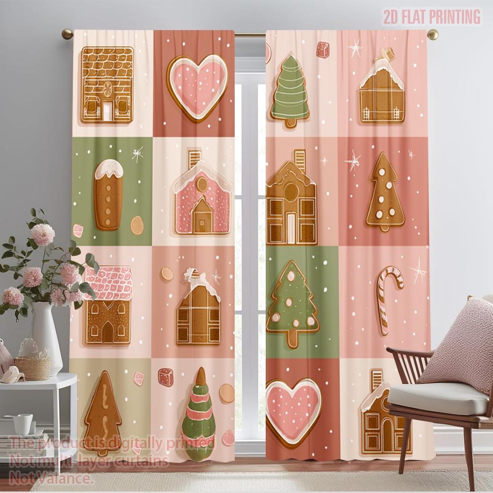 

2pcs,2D plane printing Light Filtering Curtains Christmas Day Versatile 100% Polyester (without rod) Gifts Ldeal for Bedroom, 52.50×116.00 CM 2pcs