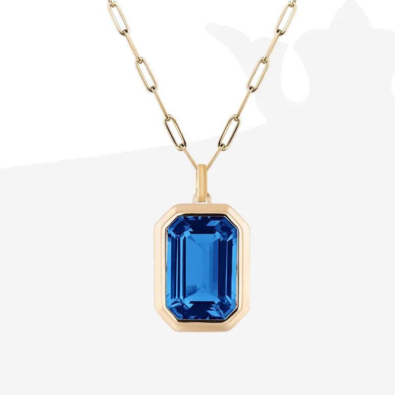 

High Color Retention Rock Sugar Heart Zircon Pendant Paperclip Chain Female, High Praise Jewelry Color Retention Electroplating синий