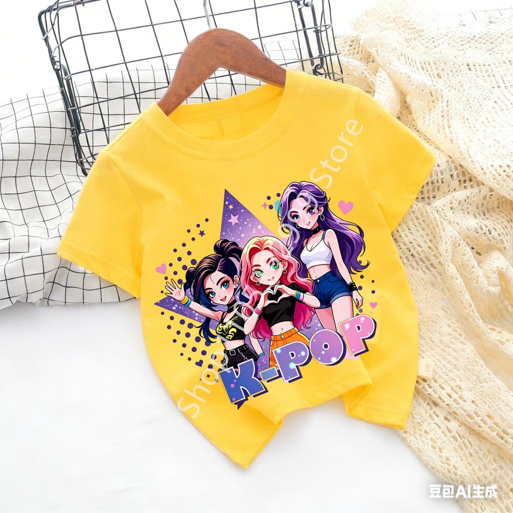 Kpop Childrens T Shirt Cartoon Graphic Short Sleeve Summer Comfortable Top Funny Gift for Fans Harajuku TShirts Girls Clothes