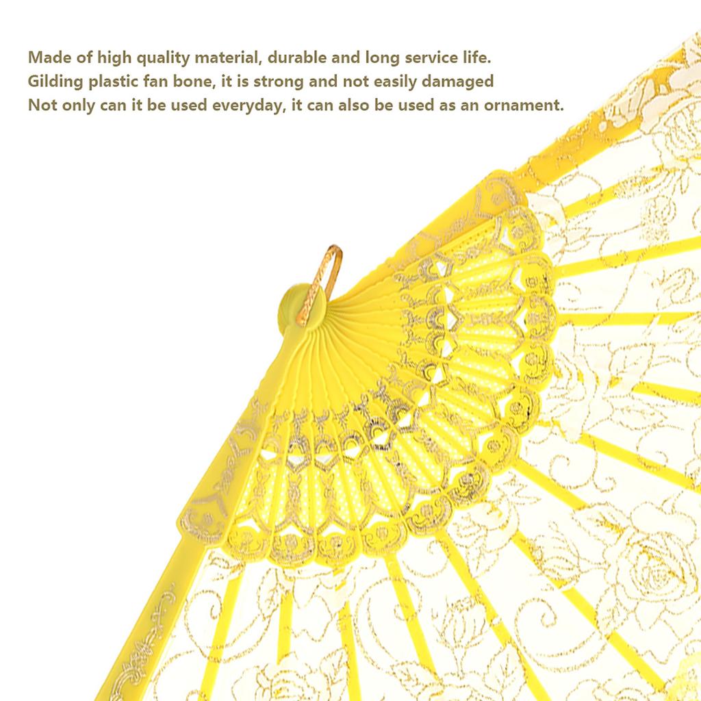 European Hand Lace Flower Gilding Folding Fan Dancing Party Fan(lake blue)