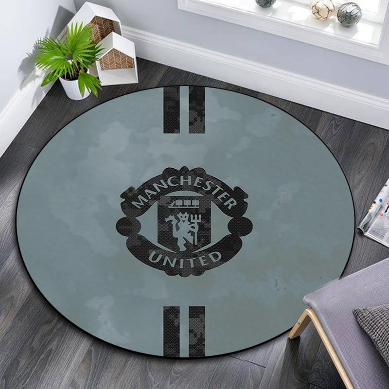 Manchester United Football Club Round Area Rug,Carpet Rug for Living Room Bedroom Sofa Playroom Decor,Non-slip Floor Mat