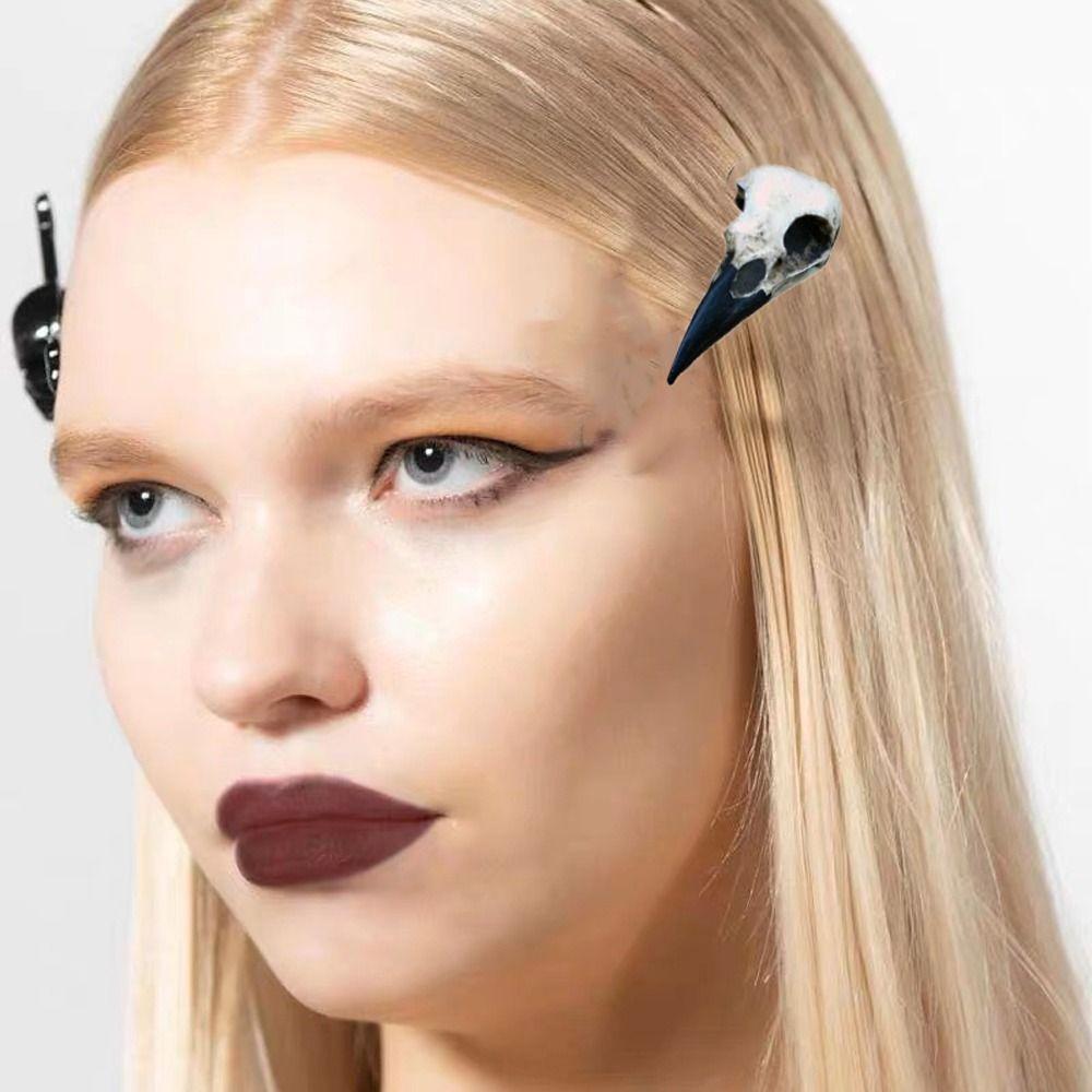 Bird Skull Punk Headwear Skull Hair Clips Animal Skull Hairpins Crow Head Women Duckbill Clips