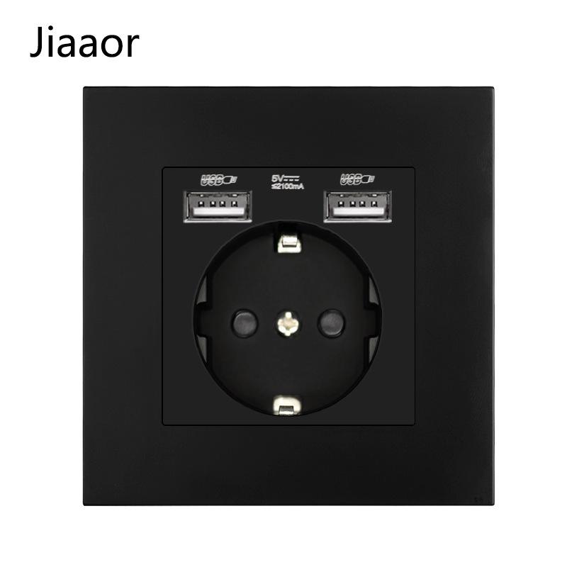 16A Black European Double Gang German-Style Switch & USB/Type-C Socket for Concealed Installation