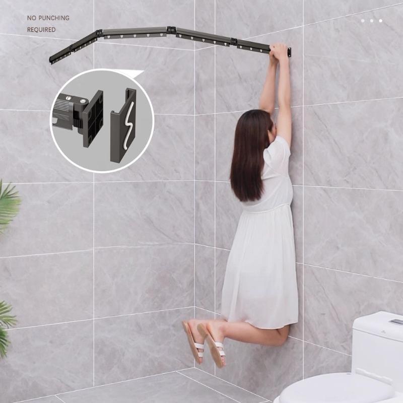 Foldable Shower Curtain Rod for Bathroom and Toilet, No Need To Drill Holes, Dry-wet Separation, C-shaped Waterproof Shower