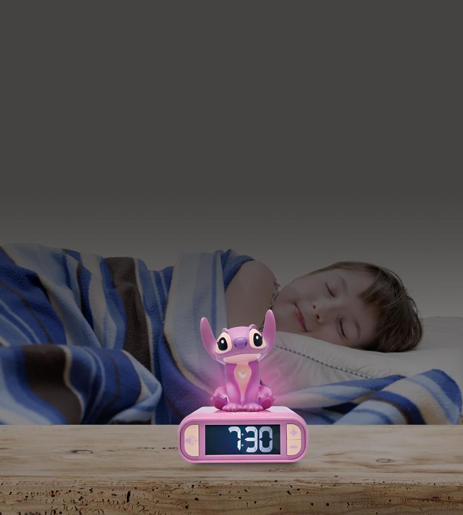 Disney Angel Night Light Alarm Sounds and Backlit LCD Glowing Snooze LEXIBOOK, Stitch, Clock, Melodies, Screen, Light,