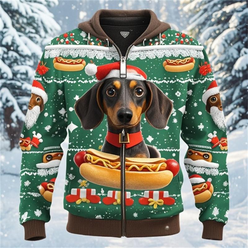 Dog Dachshund 3d Printed Zip Hoodie Sweatshirts For Men Women Kid Clothes Cute Zip-up Hoodies Christmas Spring  Autumn Coat