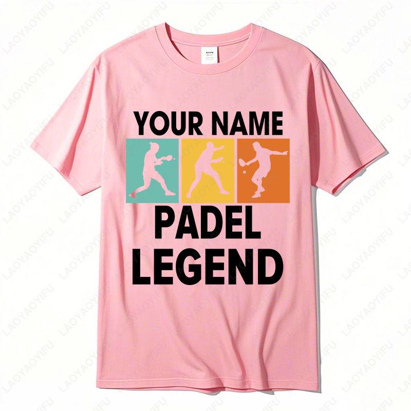 Personalised Your Name The Padel Legend Cotton TShirt for Padel Fans Tennis Player Silhouette Sports Casual Printed Unisex Tops