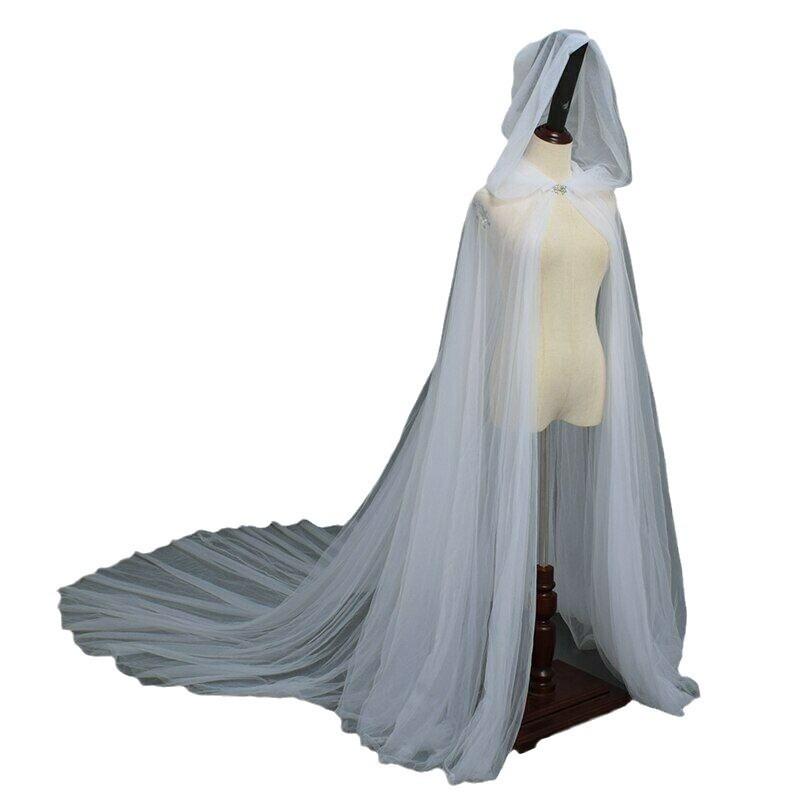 Halloween Mesh Retro Solid Color Hooded Cape Vampire Bride Cape Black Red and White Ladies Cape