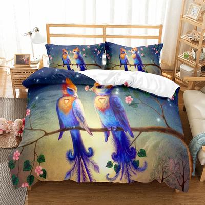 Parure de lit avec housse de couette et taie d'oreiller en polyester à motif d'oiseaux mignons et d'animaux sauvages pour hommes et femmes, parure de lit King Size